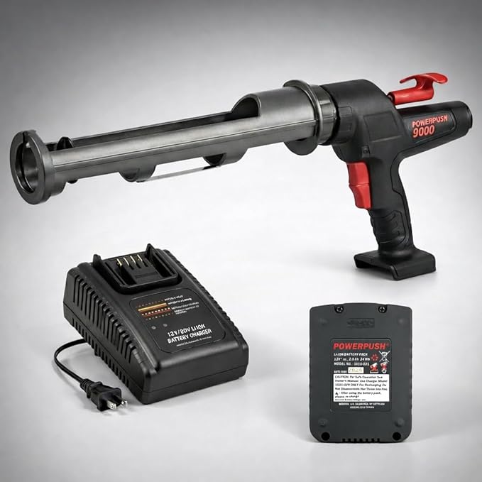 Heavy Duty Caulking Gun | 12V Cordless Drive | 29oz Cartridges 856ml 1 Quart | 450lbs Thrust | No Drip Professional Calking for Painters, DIYers, Automotive, Contractors