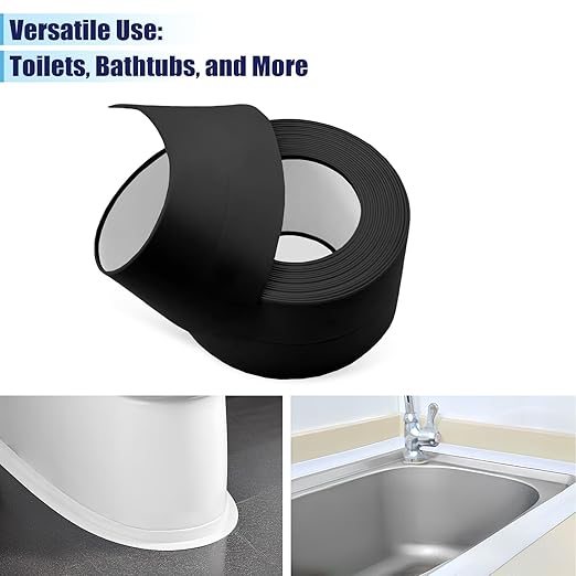 Waterproof Seal Caulk Strip Tape Self Adhesive for Sink Toilet Bathroom Wall Edge Bathtub Oil-Proof Caulking Sealing Tape 1.5" x 10.5' (W*L) 3Pcs Black