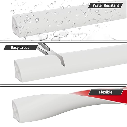KNEELISA 16.4ft/5m Flexible Peel and Stick Quarter Round Molding Trim for Walls,Bendable 1/4 Round Rubber Floor Shoe Molding,Crown Moulding Ceiling Border Trim,Double Adhesive Caulk Strip,White