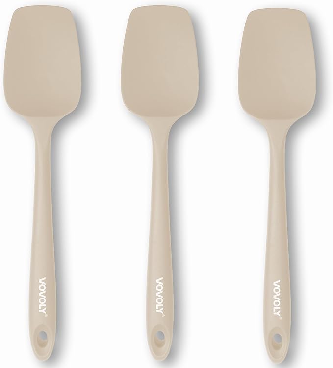 Silicone Spatula Set, High Heat Resistan Rubber Spoon Spatula, Non-Stick Spoonula with Seamless One Piece Design, Flexible Scrapers Baking Mixing Tool,3 Pack, Khaki