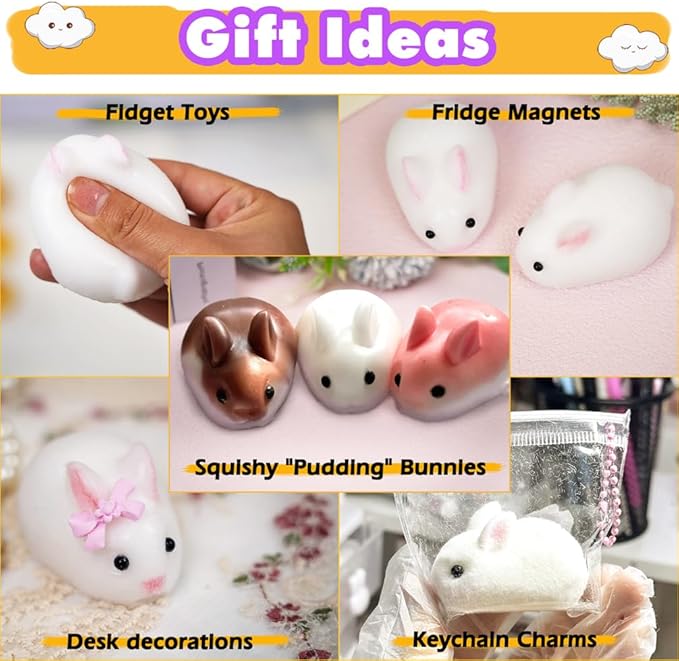 Taba Squishy Making Kit Gel+Bunny Silicone Mold+Flocking+Pigment