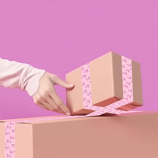 Whaline 109 Yard Pink Bow Packing Tape Pretty Bow Decorative Gift Wrapping Tape Waterproof Shipping Tapes for Small Business DIY Crafts Box Carton Decor