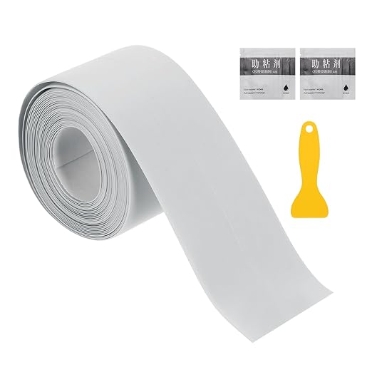 uxcell Caulk Tape Waterproof, 1.5 Inch x 10.5 ft Self-Adhesive Sealant Sealing Strip Caulking Sealant Tape PVC with Tool for Kitchen Sink Toilet Bathroom Bathtub Floor, Gray