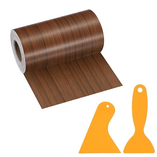 PATIKIL Wood Grain Repair Tape, 4" x 33' Self Adhesive Realistic Wood Tape with Scraper Durable Repair Patch for Furniture Floor Window Door Table DIY Home Decor, Dark Wood Grain