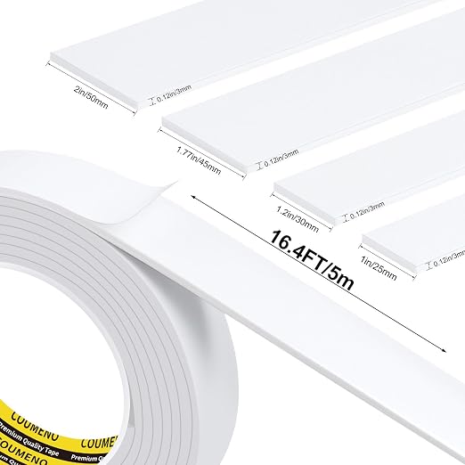 Single-Sided Adhesive EVA Foam Tape 1.8in x16.4FT,White Foam Weather Stripping,Door Seal & Window Insulation Tape,Waterproof Sound Proof Seal Strip for Doors,Windows,Garage Door & Gap Sealing