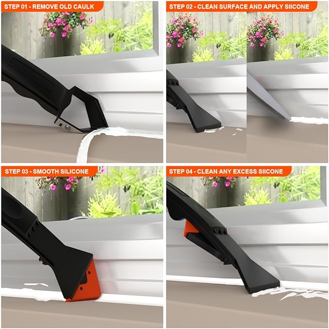 Caulking and Silicone Tool 3 in 1 Sealant Finishing Tool with Stainless Head, Caulk Remover, sealant Remover, Angle Scraper for Bathroom, Kitchen,Floor,Window,Sink
