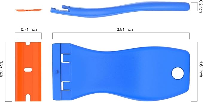 8 Pcs Plastic Razor Blade Scraper and 100 Pcs Blades, Remove Label Decal Tool， Forwithout Scratches Plastic Razor Blade Scraper, Adhesive Remover for Stickers, Kitchen Appliances and Paints on Window