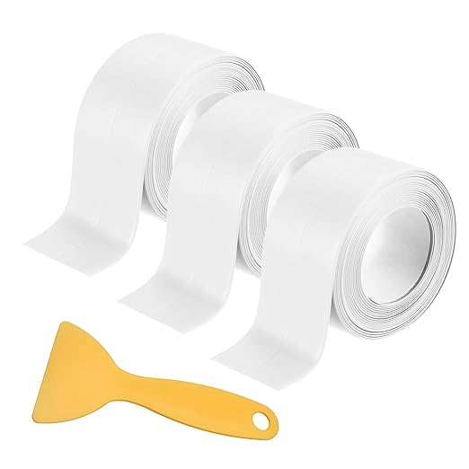 3 Rolls Caulk Tape Self Adhesive Caulk Strip Waterproof,White Caulking Sealant Trim for Bathroom, Caulk Sealing Strip for Toilet Sink Edge Protector with Sealing Tool (10.5Ft x 1.5In)