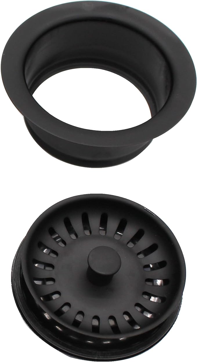 Westbrass CO2165S-62 COMBO PACK 3-1/2" Post Style Large Kitchen Sink Basket Strainer and Waste Disposal Drain Flange with Basket Strainer, Matte Black