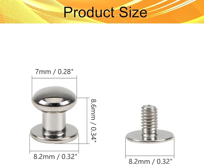 Juvielich 50 Sets 8mm Ball Head Stud Screws, Round Head Button Stud Rivets | Silver Tone, Zinc Alloy, Phillips Drive, Chicago Screws for Leather Belt, Leathercraft, DIY Repairs Decoration