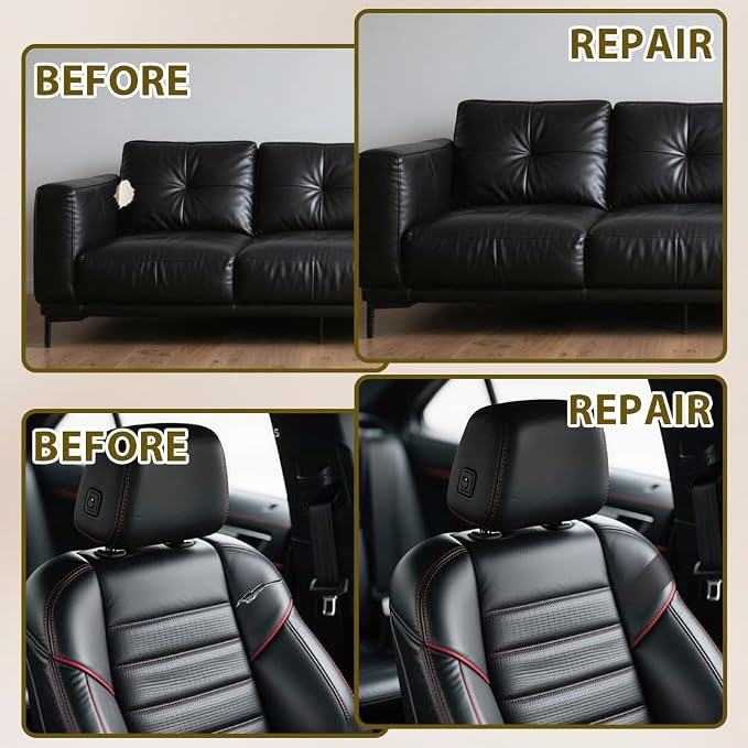 8 Sheets Faux Leather Repair Patch Self-Adhesive Black Leather Patches Waterproof Vinyl Repair Kit for Furniture Car Seats Couch Sofa Chair Surface