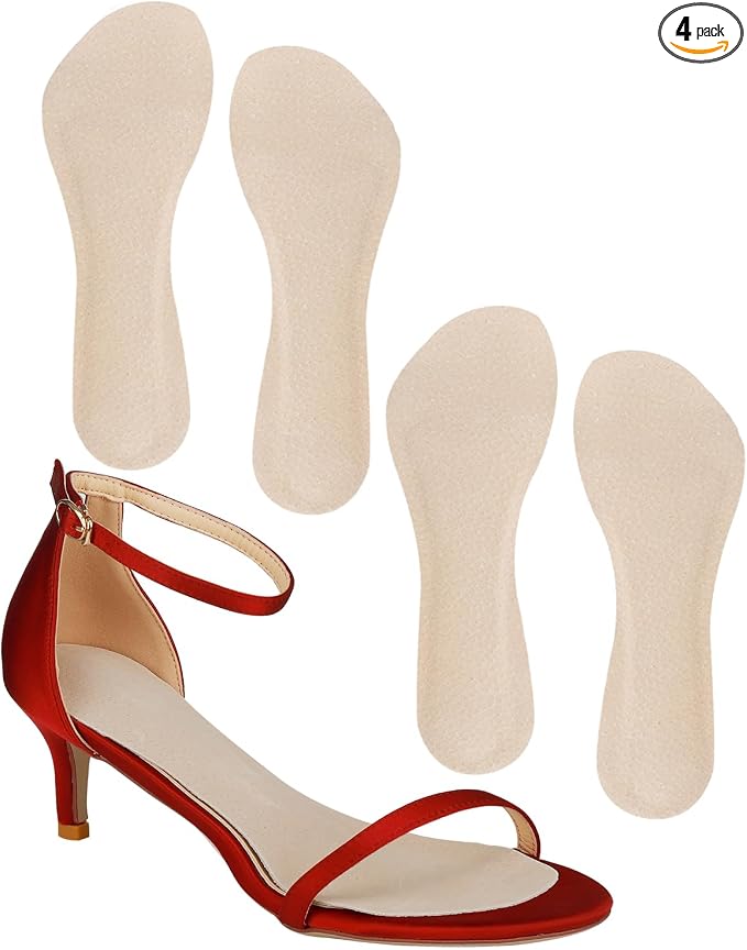 2 Pairs Pigskin High Heel Cushion Inserts, Adhesive Arch Support Sandal Inserts, Anti-Slip Shoe Inserts for Dress Shoes Flat Shoe Pain Relief, Leather Cushioning Heel Insoles L for 9.5-11 US Size