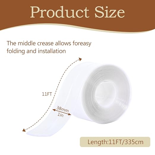 Waterproof Sealing Caulk Tape, Caulking Tape for Bathroom, Self Adhesive Caulk Strip for Tub Surround, Toilet, Kitchen Countertop, Wall Contact Paper Peel & Stick Easy Installation (Clear)