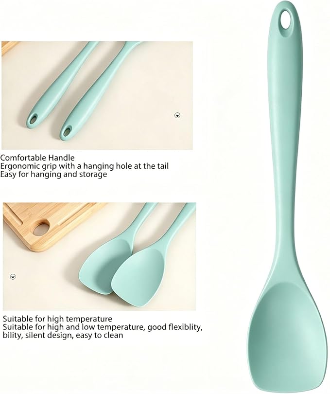2 Pcs Silicone Spatula,Heat Resistant Rubber Spoonula, Seamless Non-Stick Flexible Scrapers for Baking Mixing Tool (GREEN 2)