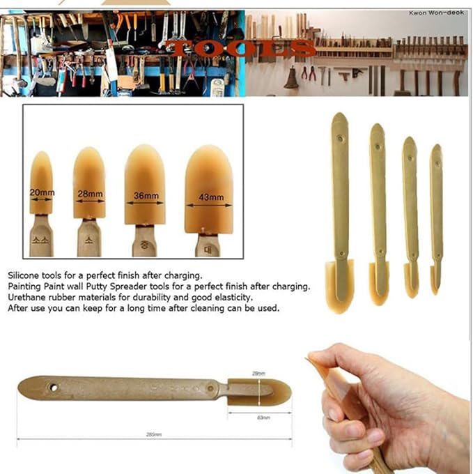 AYLIFU 4 Size Rubber Caulk Tool Glue Removal Tool Caulk Scraper Yellow With Handle Grip For Tiles Bricks Skirting Boards Kitchen and Bathroom 4PCS