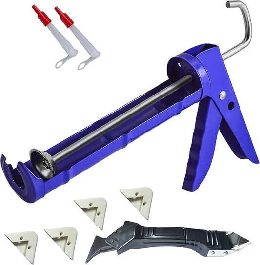 Caulk Gun Kit and grouting removal scraper, sealant tool, cement slurry scraper for kitchen and bathroom sink joints, 10 ounce deep blue tube
