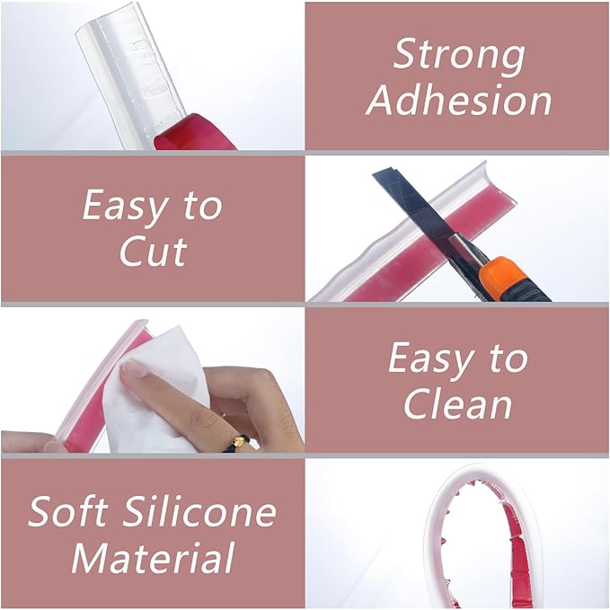 39 Inch Shower Threshold Water Dam, Silicone Barrier Shower Door Bottom Seal Strip, Self Adhesive Waterproof Barrier, for Kitchen Countertop Sink, Cooktop, Bathroom（Semitransparent）