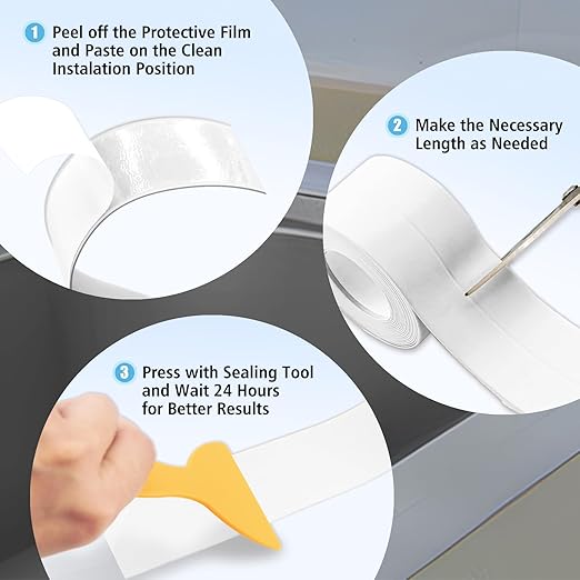 Waterproof Seal Caulk Strip Tape Self Adhesive for Sink Toilet Bathroom Wall Edge Bathtub Oil-Proof Caulking Sealing Tape 1.5" x 10.5' (W*L) 3Pcs White