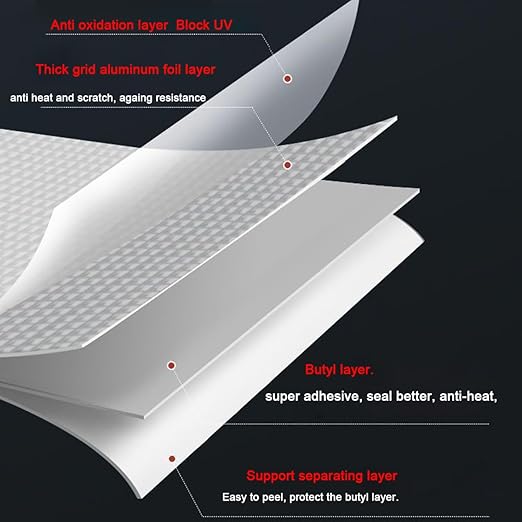 Butyl Tape Waterproof Tape, Aluminum Foil Butyl Seal Tape for Leakage, Butyl Rubber Tape for Reapring for Boat, Pipe Sealing, Roof Crack, RV, Awning, Window Sealing - 2"W x 16'L
