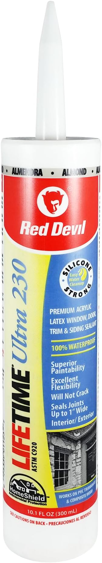 Red Devil 077020 Lifetime Ultra Premium Elastomeric Acrylic Latex Sealant, 10.1 oz., Almond, 1 Pack
