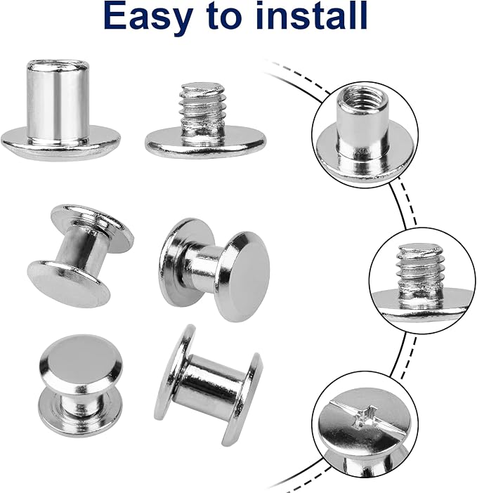 100 Sets Chicago Screws for Leather Crafting 7/20 Inch, 5 Colors of Rivets for Leather, Chicago Screws for DIY Leathercraft (Silver, Light Gold, Bronze, Antique Copper, GunMetel)