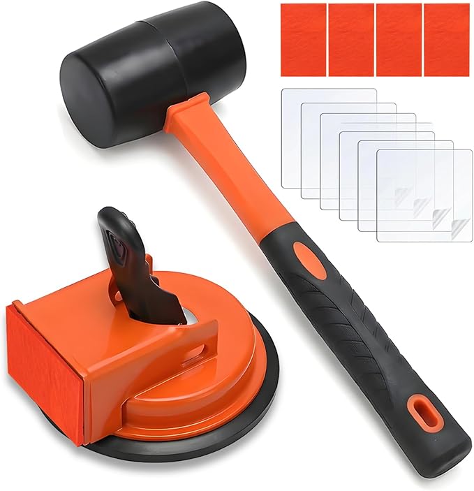 Floor Gap Fixer Tool, Heavy Duty Floor Gap Repair Tool with Rubber Mallet, Includes 6 Reusable Sticky Pads for Fixer Vinyl Plank Flooring,Wood Floor,Tile,Laminate Flooring Tools