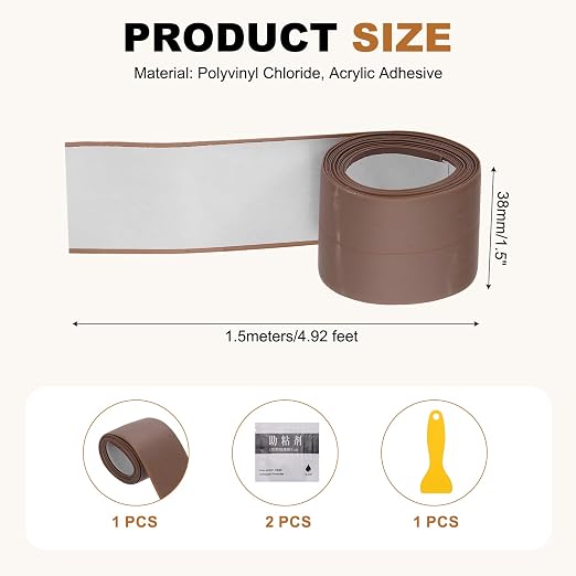 uxcell Caulk Tape Waterproof, 1.5 Inch x 4.92 ft Self-Adhesive Sealant Sealing Strip Caulking Sealant Tape PVC with Tool for Kitchen Sink Toilet Bathroom Bathtub Floor, Brown