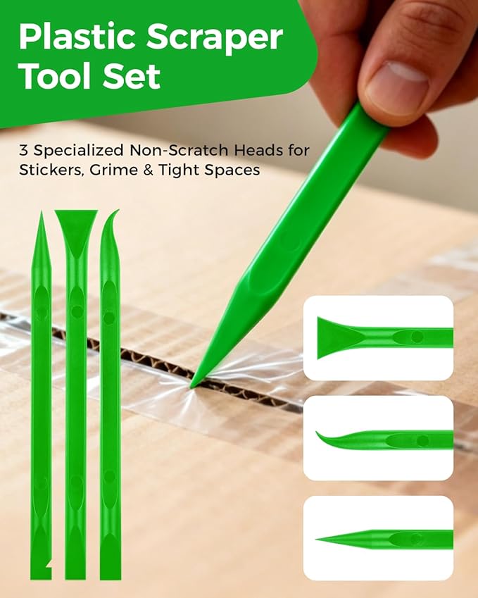 12Pcs Plastic Scraper Tool, Crevice Cleaning Tool, Non-Scratch Car Detailing Supplies for Cleaning, Versatile Label/Sticker Remover & Peeler Tool for Tight Spaces (Green-12Pcs)