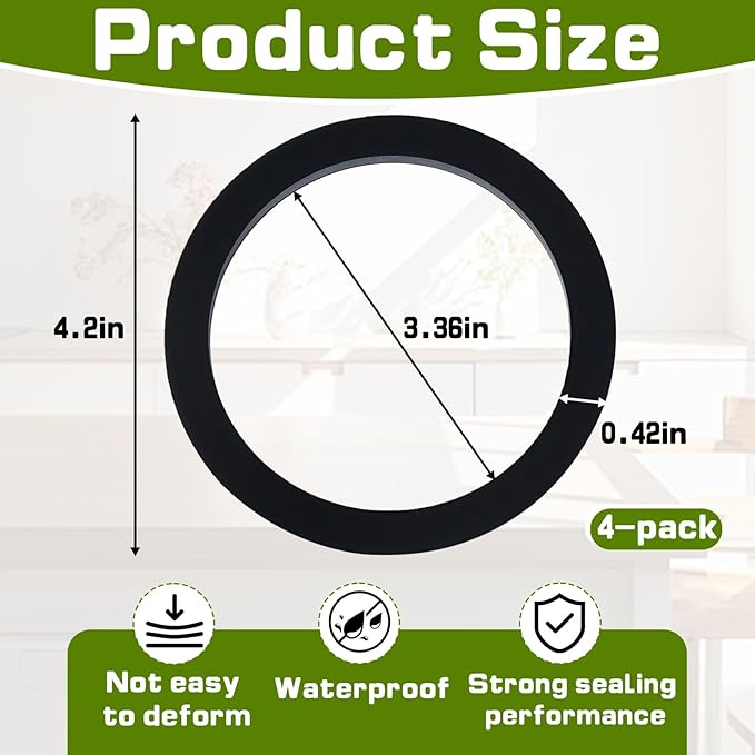 GIDDS-710001 Sink Gasket with Adhesive, No Putty Sink Gasket 3-3/8" (4 Pack), Self-Adhesive Kitchen Sink Drain Seal Replacement Fits All Standard Drain Attachments, Durable Leak-Free Rubber Gasket