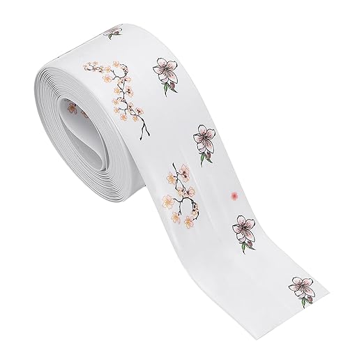 PATIKIL Caulk Tape Waterproof Self Adhesive, PVC Toilet Caulking Sealant Strip Bathtub Caulk Sealing Strip Tape for Bathroom Kitchen Countertop, Peach Blossoms (1.5 Inch x 10.5 Ft)