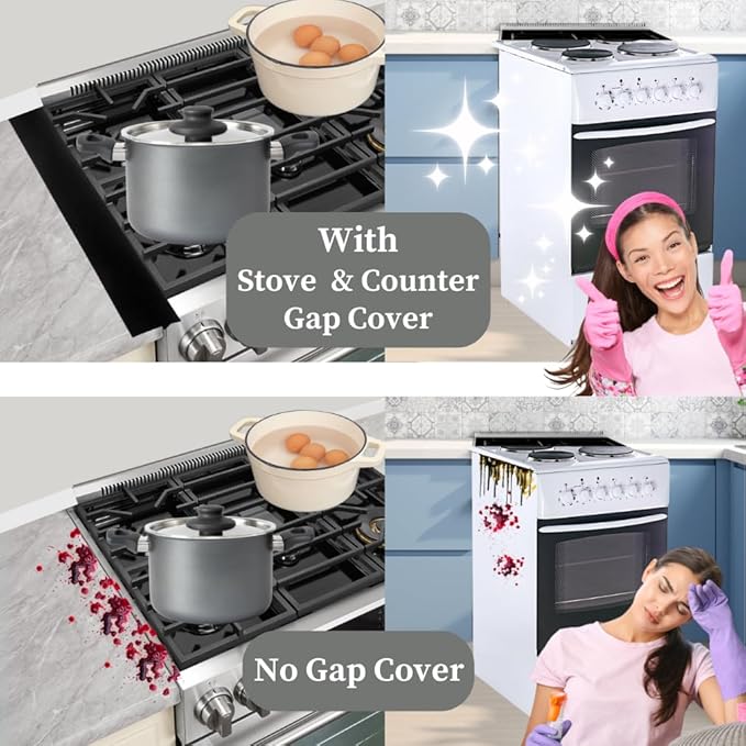 Evelots Silicone Stove Counter Gap Covers-2 Pack Gap Fillers-Kitchen Spill/Crump Guards-Heat Resistant-Flexible-30 Inch Long-Cut to Size with Scissors-Easy to Clean-Black