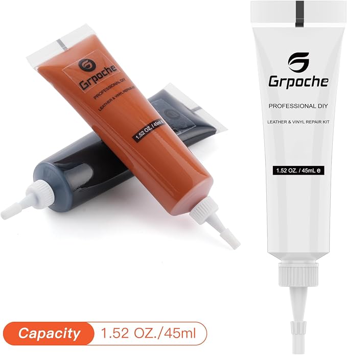 Leather Repair Kit for Furniture, Leather Couch Repair Kit for Car Interior, Car Seats, Sofa, Jacket and Purse, Vinyl Repair Kit with Color Matching Guide, Restores Artificial, Genuine Pleather
