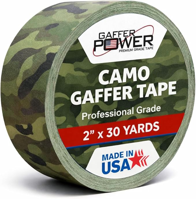 Gaffer Power Muted Army Green Camo Gaffer Tape – Professional Grade, Made in USA, Non-Reflective Matte Cloth Tape, Heavy Duty, Easy Tear, Residue-Free – 2 Inch x 25 Yards