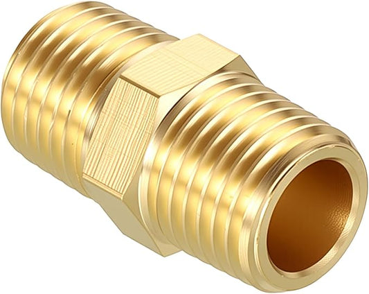 Pack of 1, 1/4" NPT Male to 1/4" NPT Male Solid Brass Hex Nipple Hose Connectors, Male Pipe Adapter for Pipe Leak Repair, Bathroom Remodeling, Tool Extensions, Compression