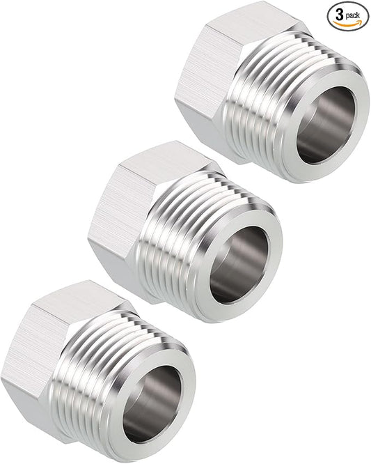 Pack of 3, 1" Male NPT to 1/2" FeMale NPT Solid 304 Stainless Steel Hex Bushing, Hose Fittings Adapter Reducer for Pipe Leak Repair, Bathroom Remodeling, Tool Extensions