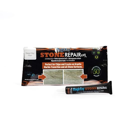 MagicEzy Stone Repairezy: (Deep Chip Filler) Stone and Concrete Fix | Fix Cracked Tiles and Chipped Polished Concrete | Countertop Repair | Marble, Granite, Travertine, Terrazzo, Quartz