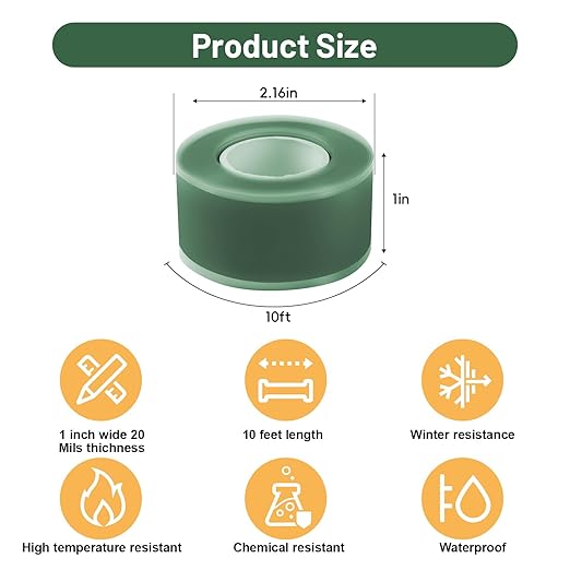 2-Pack Green Silicone Tape (20 Ft Total) - Flexible Grip Tape for Sport Rackets & Fishing Rods - Leak Seal Repair for Irrigation Pipes - Easy-Peel Liner, 1 Inch x 10 Feet