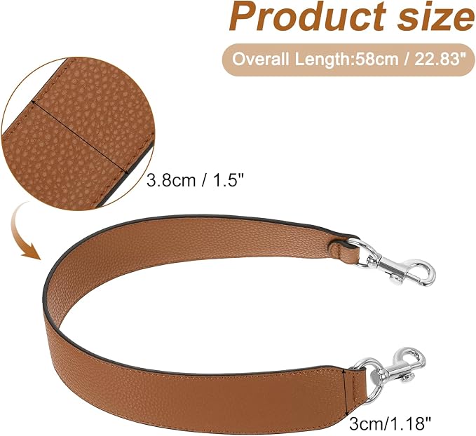 uxcell 22.83 Inch PU Leather Short Bag Strap with Clasp, Purse Handles Handbags Replacement Straps for Clutch Bag Crossbody Underarm Bags, Brown, Silver Buckle