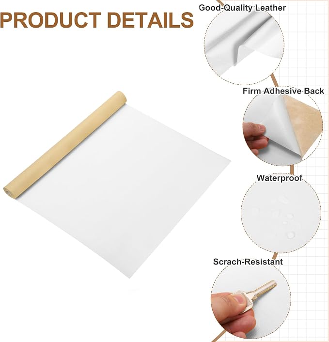 MECCANIXITY Leather Repair Patch 14"x54" Self-Adhesive Leather Vinyl Repair Tape Kit for Furniture Couches Sofa Chair Car Boat Seats Jackets, White