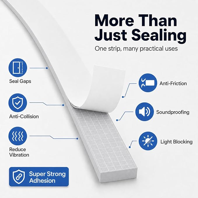 1" x 1" EVA Foam Weather Stripping Tape, 6.5FT Self-Adhesive Foam Seal Strip for Large Door & Window Gaps, Grey