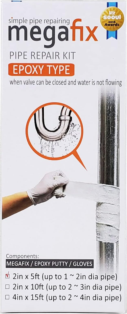 Pipe Repair KIT, Fiberglass Wrap, Water Leak, Plumbing, Underwater OK, Emergency, Self DIY, Permanent (Epoxy Type, 2in x 5ft)