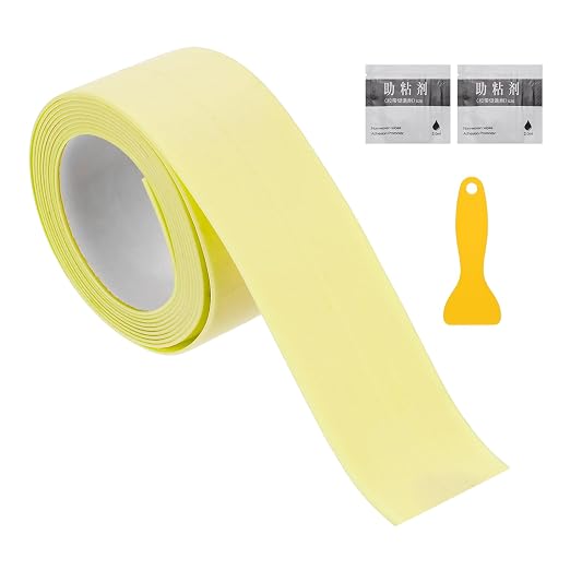 uxcell Caulk Tape Waterproof, 0.83 Inch x 3.28 ft Self-Adhesive Sealant Sealing Strip Caulking Sealant Tape PVC with Tool for Kitchen Sink Toilet Bathroom Bathtub Floor, Beige