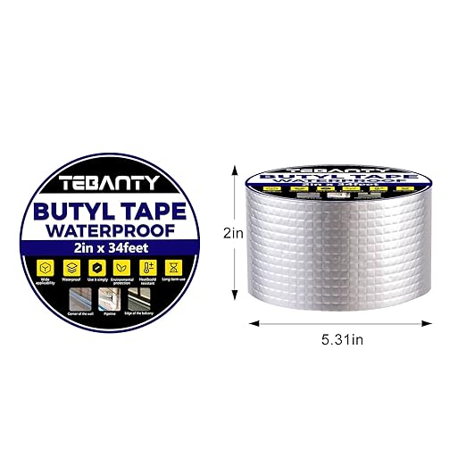 Butyl Tape Waterproof Sealing Tape 2Inch x 34Feet, Aluminum Foil Tape, Butyl Sealant Tape for Pipe Sealing, RV Repair, Window, EDPM Roof Leak Patching, Boat and Pipe Sealing