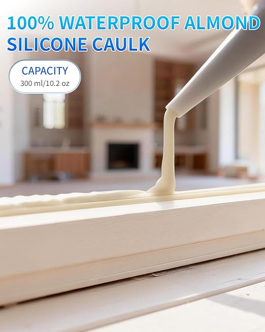Silicone Caulk & Sealant Almond, 100% Waterproof Silicone Sealant, Shrink & Crack Proof, Silicone Caulking for Kitchen, Bathroom, RV, Interior & Exterior Use, 10.2 FL. OZ/300ML, 1 Pack