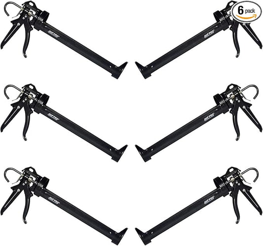 AWF PRO Heavy Duty Caulk Gun, 18:1 Thrust Ratio, Steel Frame Construction, Rotating Barrel, Ladder Hook, Puncture Tool & No Drip Pressure Release Tab, 29 oz Caulking Gun, Pack of 6
