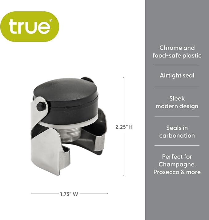 True Beret Champagne Stoppers for Bottles, Sparkling Wine Stopper, Wine Accessories Kitchen Accessory, Black Set of 1