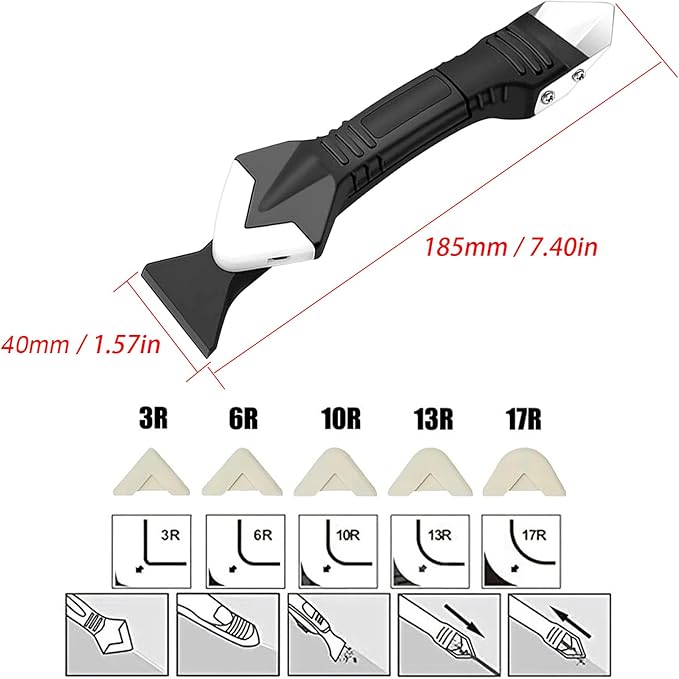 Silicone Caulking Tools - Sealant Finishing Tools Paste Removal Scraper, Caulk Remover, Glazing Corner Scraper, Rubber Handled Stainless Steel Knife