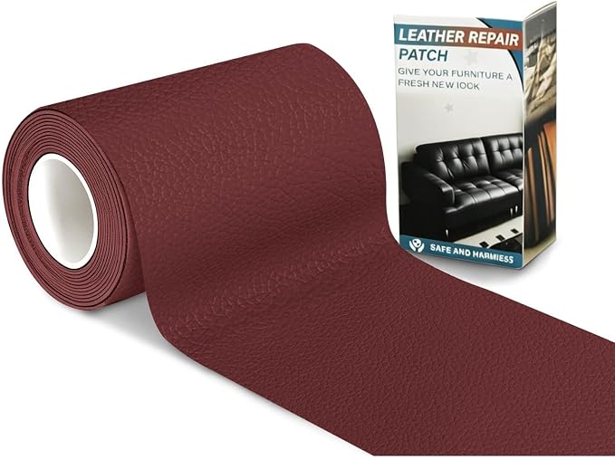 Leather Repair Patch Tape,3.9 x 63 Inches Self Adhesive Leather Patches for Furniture,Vinyl Repair Kit for Car Seat,Couches,Sofas,Office Chairs,Burgundy