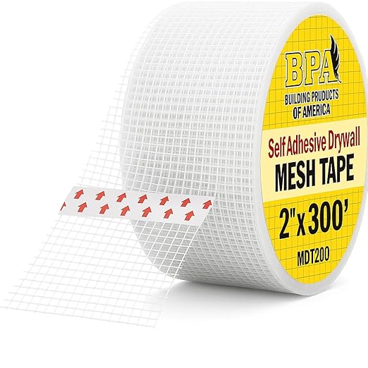 BPA Mesh Drywall Tape, 2 Inch x 300 Ft Roll – Self-Adhesive Fiberglass Joint Tape for Drywall Repair, Cracks, and Wall Reinforcement