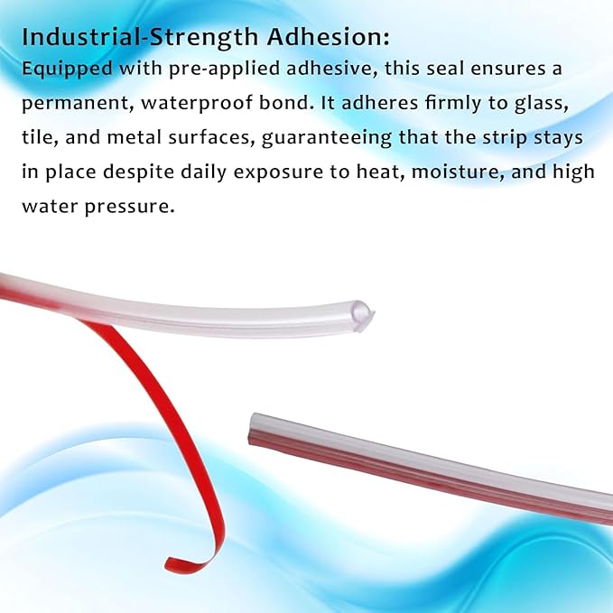 3/16" Thick and 95" Long Adhesive Bathroom Strip, Pre-Applied Adhesive, Waterproof Bathroom Seal for 5/32" Gap, Fits 1/4" 3/8" 1/2" Glass Doors